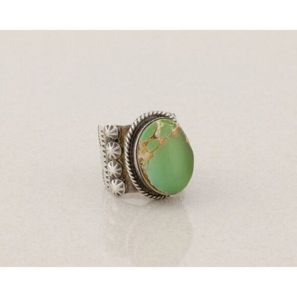 Sterling Silver Natural Green Turquoise Ring Size 9 Signed M - Picture 3 of 9
